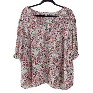 Alex & Lili ruffle floral pink greeen blouse 1X A9